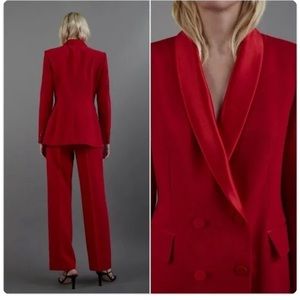 ZARA | Red SATIN LAPEL DOUBLE BREASTED TUXEDO BLAZER | and PANTS